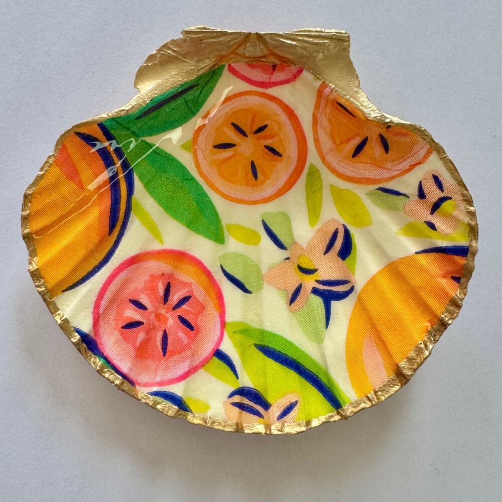 Tropical Fruit Trinket Dish | Scallop Shell Jewelry Dish | Coastal Decor - Picture 3 of 6